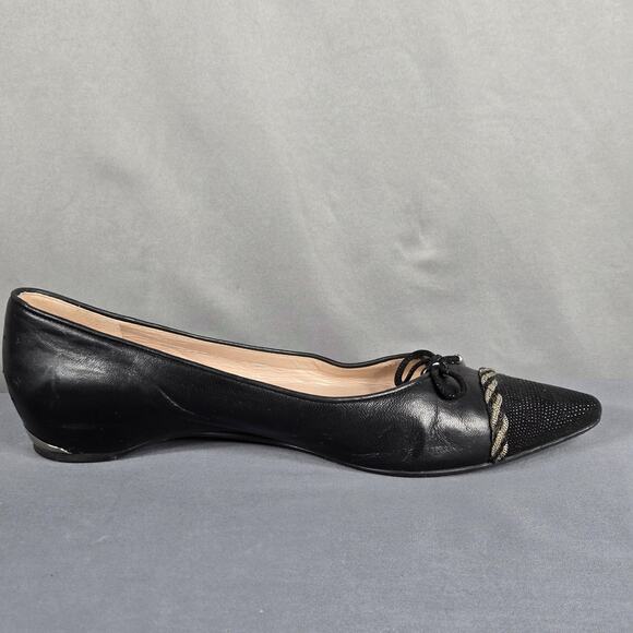 Stuart Weitzman Pointed Toe Flats Womens 9 Black Leather Rope Detail Shoes - Picture 2 of 12